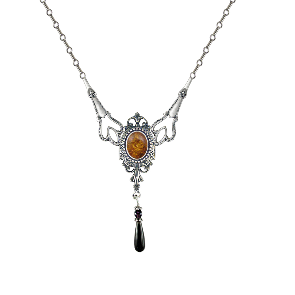 Sterling Silver Victorian Necklace With Amber